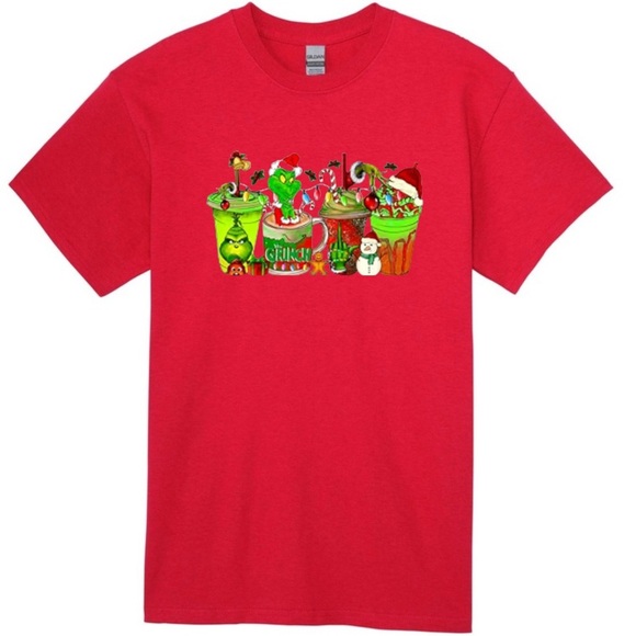 Grinch Festive Drinks Red T-Shirt - Picture 1 of 1